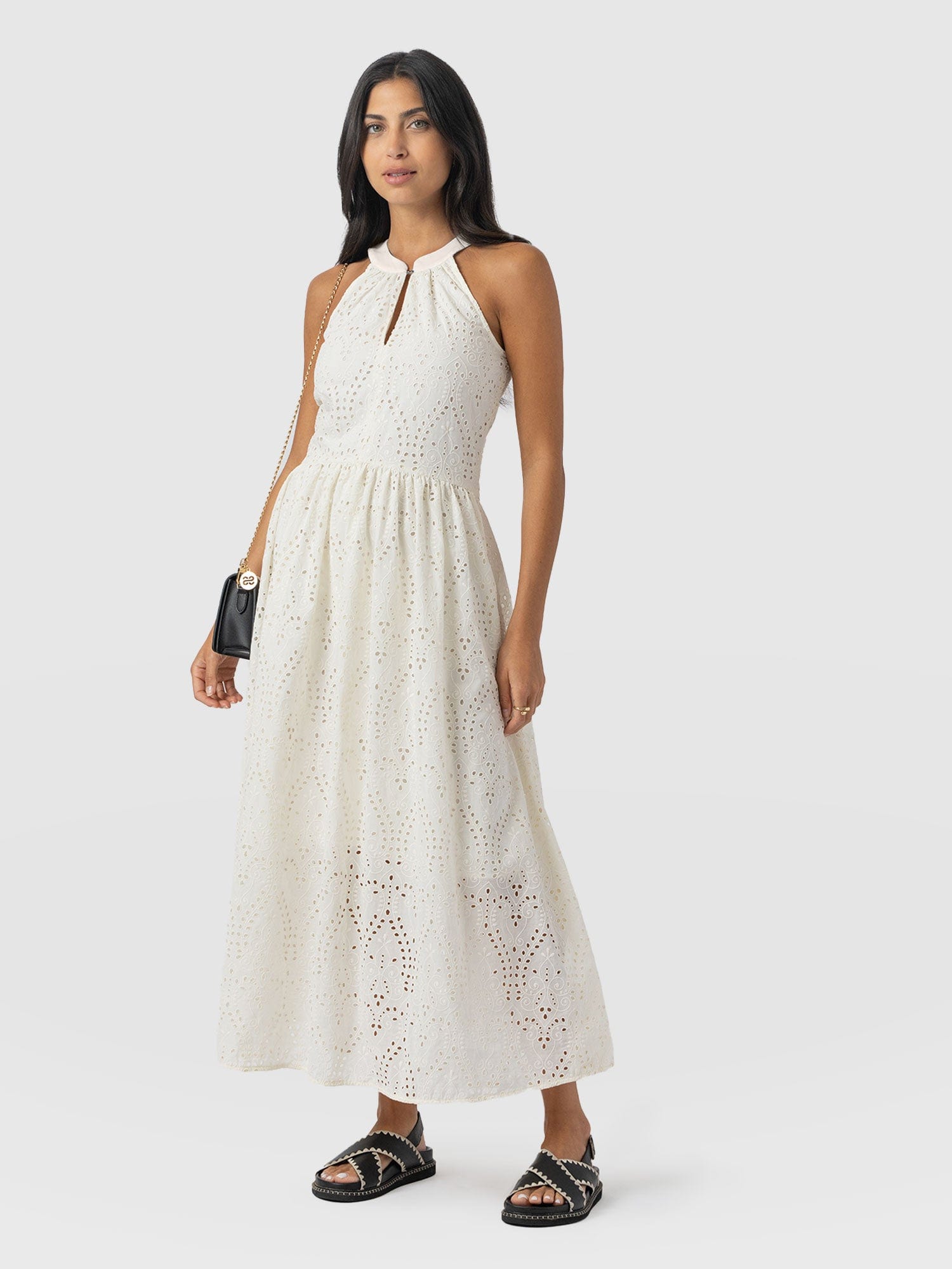 Zoey Halter Neck Dress - White Broderie